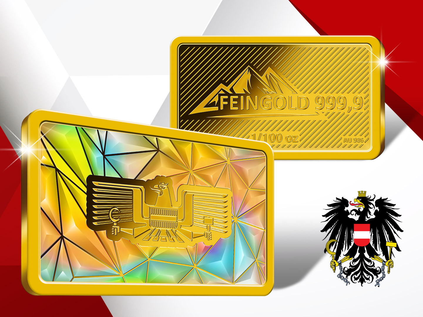 Goldbarren "Austria" mit Hologramm-Effekt in 3 Spezifikationen