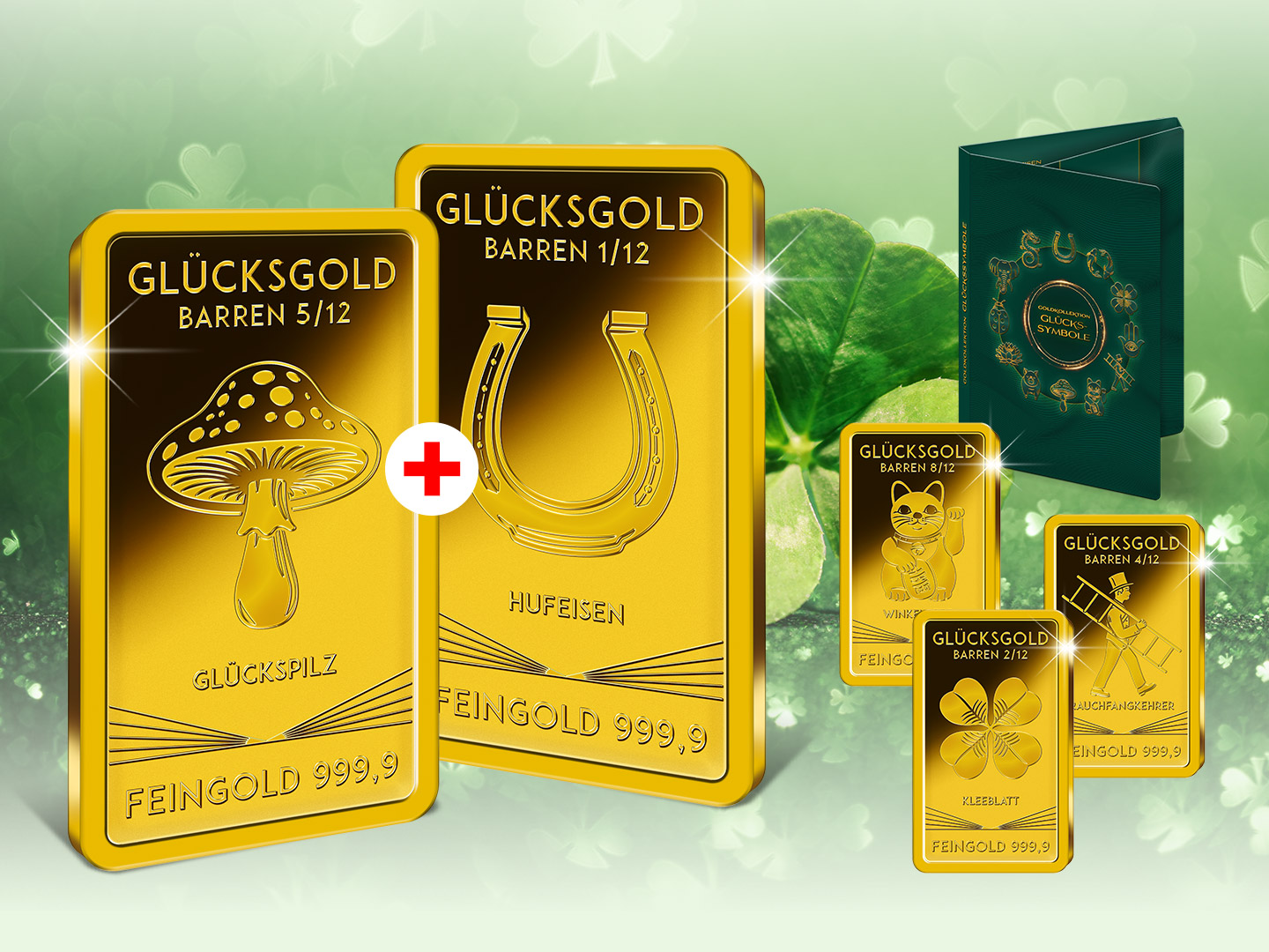 Glücksgold-Barren "Hufeisen" und "Glückspilz"