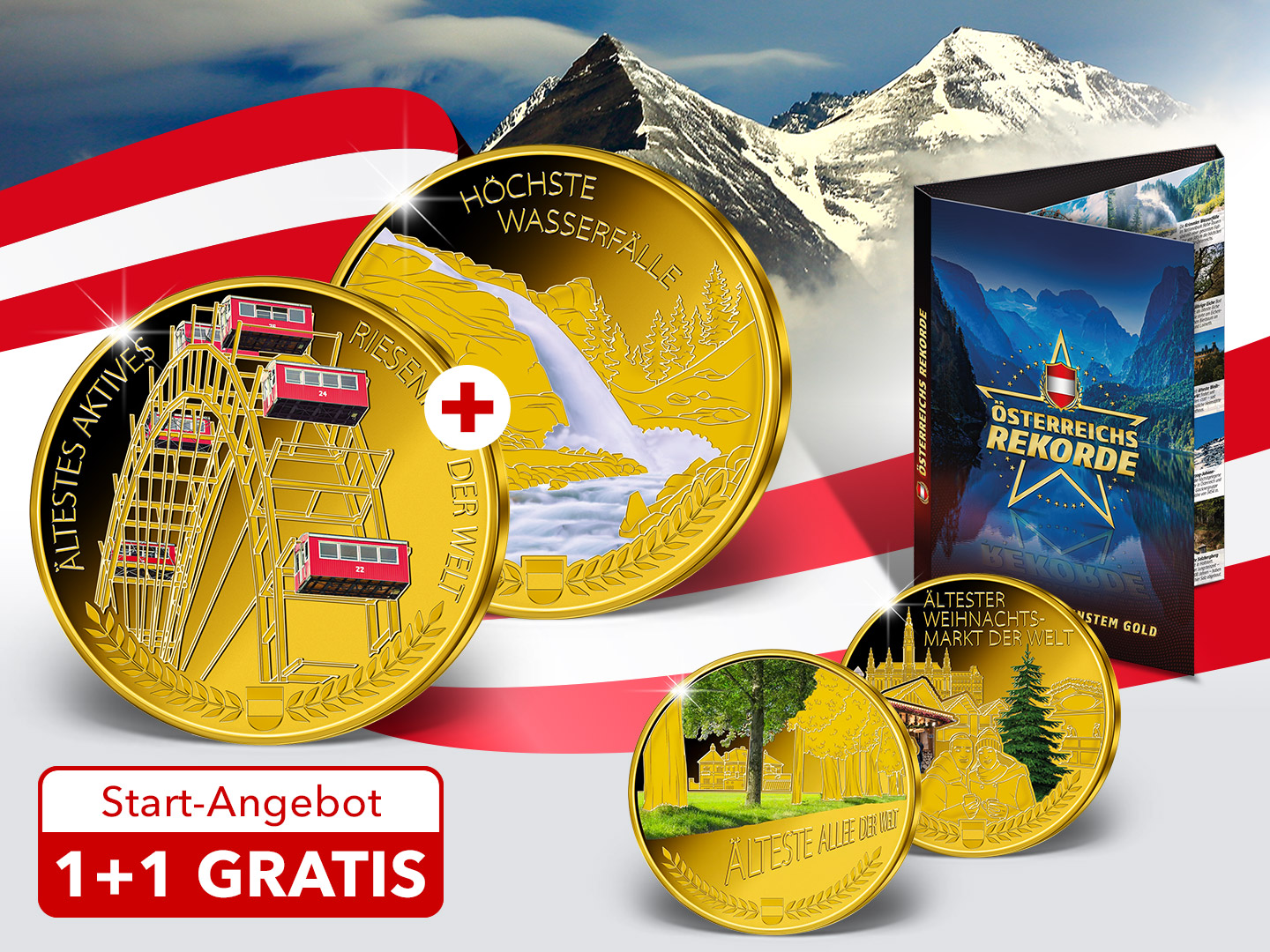 Goldausgaben "Ältestes aktives Riesenrad" und "Höchste Wasserfälle"