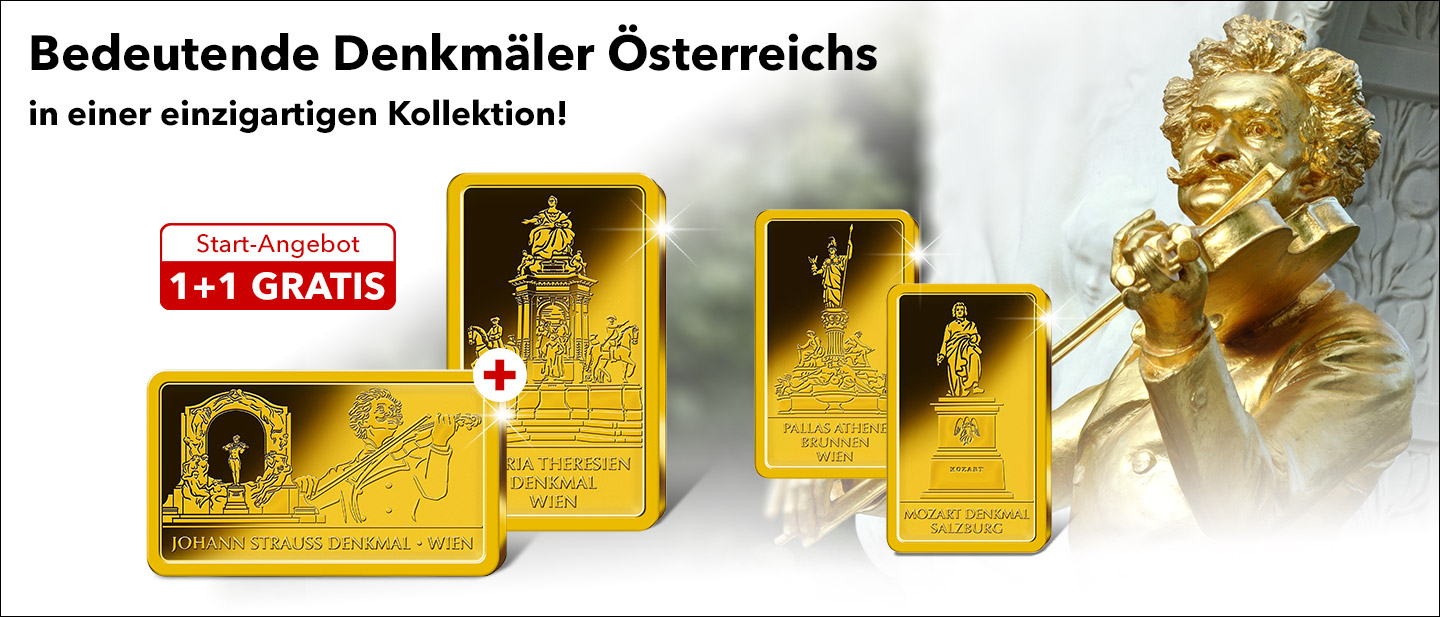 "Maria-Theresien-Denkmal" und "Johann-Strauß-Denkmal" - Gedenkbarren aus reinstem Gold