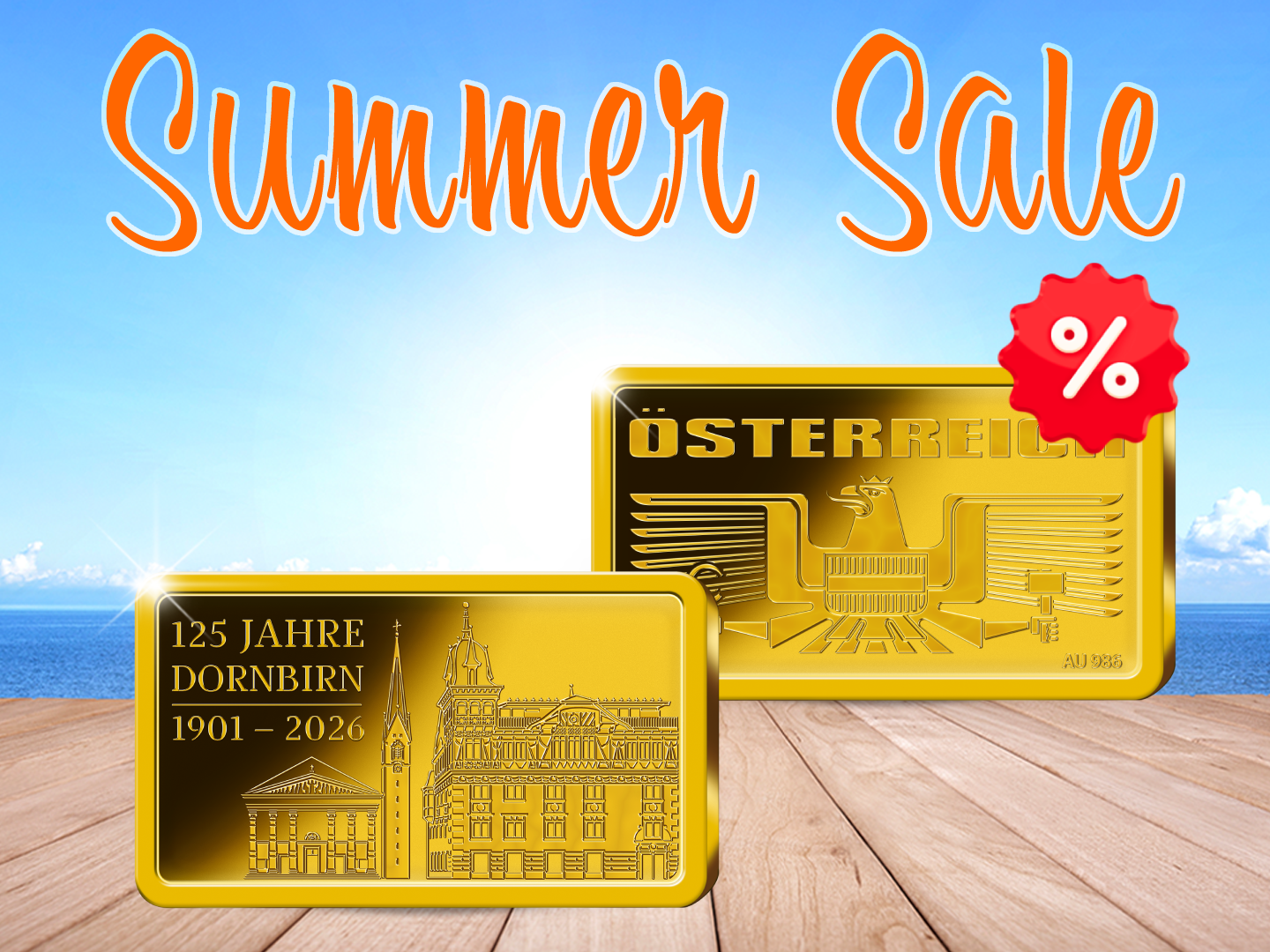 Summer Sale - Gedenkbarren "125 Jahre Stadterhebung Dornbirn" aus reinstem Gold